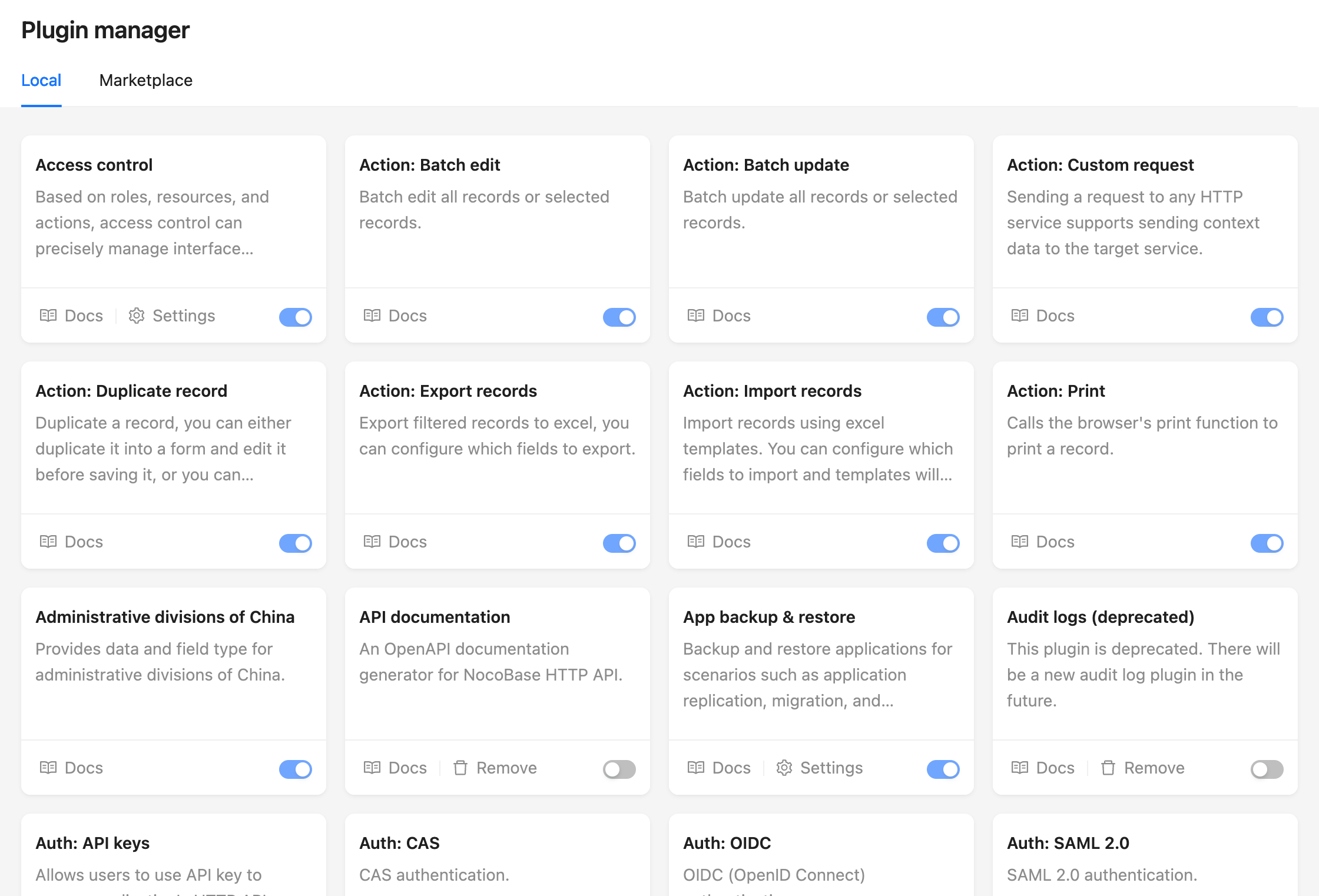 NocoBaseのプラグイン機能